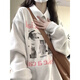 嬌茹妮 美式復(fù)古趣味貓咪圓領(lǐng)無帽衛(wèi)衣女2025小個(gè)學(xué)院風(fēng)銀狐絨加絨外套 白灰色（加絨款—銀狐絨450克） M (83—105斤）