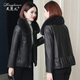 靈范兒海寧真皮羽絨服女冬季新款時(shí)尚綿羊皮外套狐貍毛領(lǐng)短款皮衣 黑色 XL