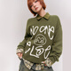 NO ONE ELSE字母提花針織衫男女2025冬季新款街頭風(fēng)寬松長(cháng)袖毛衣 軍綠 0