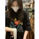 野原琳 國(guó)潮短袖t恤女夏季oversize設(shè)計(jì)感小眾復(fù)古正肩上衣顯瘦潮ins原宿風(fēng)體恤 黑色 L