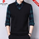 皮爾卡丹（pierre cardin）品牌假兩件襯衫領(lǐng)長(zhǎng)袖t恤男裝春秋新款上衣服休閑新款打底polo 衫 10003綠色【春秋款】 175/XL【建議135-150斤】