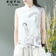 衣瑾帛社背心女20年夏季復(fù)古中國風(fēng)印花斜襟盤扣棉麻馬甲女無袖外穿立領(lǐng)短款背心坎肩茶服上衣 白色 均碼尺寸（cm）衣長61，胸圍102，肩寬41
