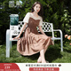 香影假兩件連衣裙女2025夏季新款圓領(lǐng)泡泡袖拼接木耳邊收腰a字裙 咖啡 M