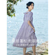 茵曼（INMAN）七七同款連衣裙2025夏女裝新款田園純棉提花方領(lǐng)A字泡泡袖蛋糕裙 紫色 M