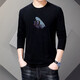 奕卬純棉長(cháng)袖T恤男上衣棉質(zhì)男士圓領(lǐng)體恤衫春秋季打底衫商務(wù)休閑中青年簡(jiǎn)約內搭 黑色-D字 XL (建議130-145斤)