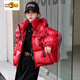 初徑紅色亮面短款羽絨服女2025年冬季寬松小個(gè)子加厚免洗白鴨絨外套潮 正紅色 M