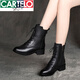 卡帝樂(lè )鱷魚(yú)（CARTELO）真皮馬丁靴女2025秋冬季新款粗跟短靴舒適百搭加絨棉鞋女靴子新品 黑色單里 37