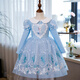 蓓然美愛(ài)莎公主裙秋裝2025艾莎網(wǎng)紗裙女童連衣裙兒童聚會(huì )服生日禮物 藍裙+披紗+皇冠魔法棒配飾8件套 100