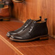 川左川右（CuzooCuyoo）馬丁靴男簡(jiǎn)約商務(wù)英倫風(fēng)中幫皮靴真皮頭層牛皮加絨保暖四季男靴 黑色 40 皮鞋碼