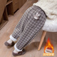 G.DUCKKIDS童裝女童褲子秋冬加絨兒童毛呢褲加厚保暖寶寶衛褲春秋女孩格子褲 兔子咖色【加絨】 100 建議90-100cm3-4歲