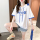 錦彩灣帶冒連帽短袖帽衫女半袖帶帽衛(wèi)衣t恤女夏季2025新款寬松韓版學(xué)生 白色 XL 125-155斤