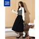 唐獅（TonLion）2023黑色條紋假兩件連衣裙女氣質(zhì)長(cháng)裙 黑色 L 