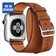 維途（vetoo）Apple watch真皮表帶愛馬仕款男適用于蘋果手表iwatch S8 7 6 5代 棕色雙圈 42/44/45/49MM