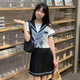神北JK 原創(chuàng) 北櫻 制服水手服套裝裙正版日系基礎款中間服百褶短裙女 （北櫻）水藍色短袖+短裙+金魚結 M
