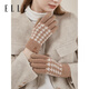 ELLE羊毛手套女士秋冬季戶(hù)外保暖時(shí)尚百搭千鳥(niǎo)格針織可觸屏分指
