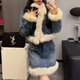 玉極虞復古牛仔套裝冬季毛絨絨外套長裙半身裙兩件套感韓劇女主穿搭 牛仔藍上衣+牛仔藍短裙 M 建議95-110斤