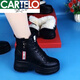 卡帝樂鱷魚（CARTELO）輕奢高檔真皮羊毛雪地靴女2025冬季皮毛一體加厚棉靴平底保暖棉鞋 黑色內(nèi)增高(羊毛) 38