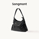 Songmont【李娜同款】山下有松循跡系列hobo包植鞣牛皮斜挎軟包七夕禮物 煙墨黑 中號(hào) 白鋼五金 現(xiàn)貨
