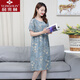 俞兆林女新款夏季大碼睡裙媽媽裝棉綢睡衣薄款連衣裙休閑寬松家居服涼爽 墨綠金花 4XL 140-165斤