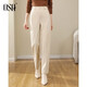 歐莎（OSA）高腰直筒毛呢西裝褲女秋冬季2025年新款寬松顯瘦休閑褲子 米杏色 2XL