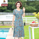 彩羊恒源祥集團媽媽裝夏季新款杭州真絲連衣裙洋氣中老年女裝加肥加大 藍色 L【建議95-110斤】