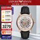 安普里奧·阿瑪尼（Emporio Armani）鋼皮帶鏤空自動(dòng)機械商務(wù)男表歐美表七夕情人節生日禮物送男友老公 皮質(zhì)商務(wù)時(shí)尚玫瑰金AR60007