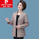 皮爾卡丹（pierre cardin）女裝媽媽春裝外套時(shí)尚洋氣小西裝中年中老年女裝春秋短款格子西服 淺咖色 2XL 建議105-120斤