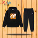 特步童裝男童運動(dòng)套裝冬季新款兒童連帽衛衣長(cháng)褲大童男孩兩件套 黑黑 165
