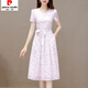 皮爾卡丹短袖雪紡連衣裙女2025新款夏季洋氣碎花小個(gè)子v領(lǐng)收腰顯瘦a字裙子 淺紫色 3XL 建議125-135斤