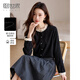 熙世界（sllsky）法式黑色絲絨襯衫2024年秋冬新款赫本風(fēng)長(cháng)袖襯衣氣質(zhì)上衣 赫本黑 XL