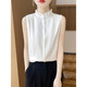 浮夏配西裝的無(wú)袖打底襯衫女外搭開(kāi)衫半高領(lǐng)花邊袖背心寬松木耳領(lǐng)上衣 白色 L 110-120斤