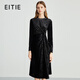 愛(ài)特愛(ài)（EITIE）優(yōu)雅法式復古絲絨裙子暗紋收腰連衣裙秋季新款小黑裙C2407402 極簡(jiǎn)黑20 XL 170