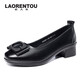 老人頭（LAORENTOU）女單鞋時(shí)尚職業(yè)粗跟淺口扣飾中跟通勤職業(yè)工作女鞋 LB13235 黑39