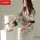 GIOIO冰絲睡衣女士夏季2024年新款短袖長(zhǎng)褲家居服夏天薄款仿真絲綢套裝 四件套 XL 120-150斤