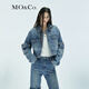 MO&Co.牛仔夾克設計感倒裝拼接長(cháng)袖重工洗磨棉質(zhì)短款外套摩安珂 牛仔藍色 S 160