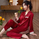 JTTCAC真絲睡衣女春秋季薄款長(cháng)袖高級感桑蠶絲簡(jiǎn)約家居服可外穿大碼套裝 棗紅 輕薄爽滑 光澤質(zhì)地 XXXL 160-180斤