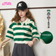 妖精的口袋短袖撞色短款polo衫女2025春季新款小個(gè)子條紋t恤半袖 學(xué)院綠條紋色 M