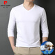 皮爾卡丹品牌純棉春秋V領(lǐng)長(cháng)袖t恤男休閑雞心領(lǐng)秋衣男中年爸爸打底衫上衣百 白色（純棉長(cháng)袖休閑百搭） L 170-