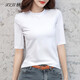 棲紀中袖t恤女春夏裝新款五分袖打底修身內搭上衣 白色-半高領(lǐng) L 建議(97-106斤)
