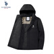 U.S. POLO ASSN.夾克男連帽透氣情侶沖鋒衣加厚羽絨棉外套男上衣 黑色 2XL 