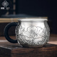 銀器天下 銀杯子銀茶杯足銀999功夫茶具主人杯側把手品茗杯百福大號銀水杯 荷塘月色 約78克+鑒定證書(shū)