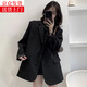 樂戀淑休閑西裝外套女春季高級感西服通勤正裝職業(yè)裝大學生小個子女裝 兩?？畚餮b外套【黑色】 L