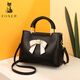 金狐貍（FOXER）包包女時(shí)尚蝴蝶結手提包2023新款大容量牛皮單肩斜挎包輕奢挎包潮 黑色