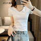 棲紀 白色雙V領(lǐng)短袖T恤女2025年新款夏季修身半袖緊身打底上衣 白色 L 建議(102-114斤)