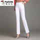 啄木鳥(niǎo) 直筒褲女高腰秋季中年顯瘦白色純棉中年女褲休閑長(cháng)褲子 白色 32/4XL 二尺五