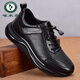 啄木鳥(niǎo)高檔真皮運動(dòng)男牛皮夏季透氣休閑鞋鏤空皮鞋打孔洞洞輕便氣墊男鞋 黑色 42