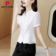 皮爾卡丹（pierre cardin）白色短袖雪紡襯衫女士夏2023新款時(shí)尚襯衣女夏裝減齡遮肚上衣 白色 M96-105斤