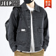 JEEP SPIRIT工裝牛仔外套男潮流寬松春秋季復古日系重磅大碼夾克上衣痞帥休閑 MS301黑灰色 XL 【160-180斤】