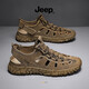 Jeep吉普包頭涼鞋男款夏季外穿真皮開(kāi)車(chē)鏤空休閑戶(hù)外防滑沙灘羅馬鞋男 卡其 41