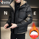啄木鳥(niǎo)羽絨服男工裝連帽加厚男士防寒外套2024新款免洗休閑冬裝皮上衣 Y2315黑色 XL 【建議125-140斤】